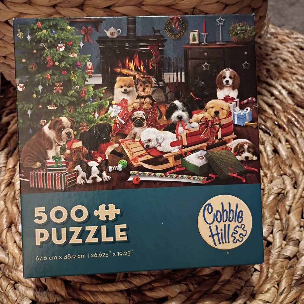 Cobble Hill 500 Piece Puzzle Christmas Puppies Giordano Studios 57204 Holiday